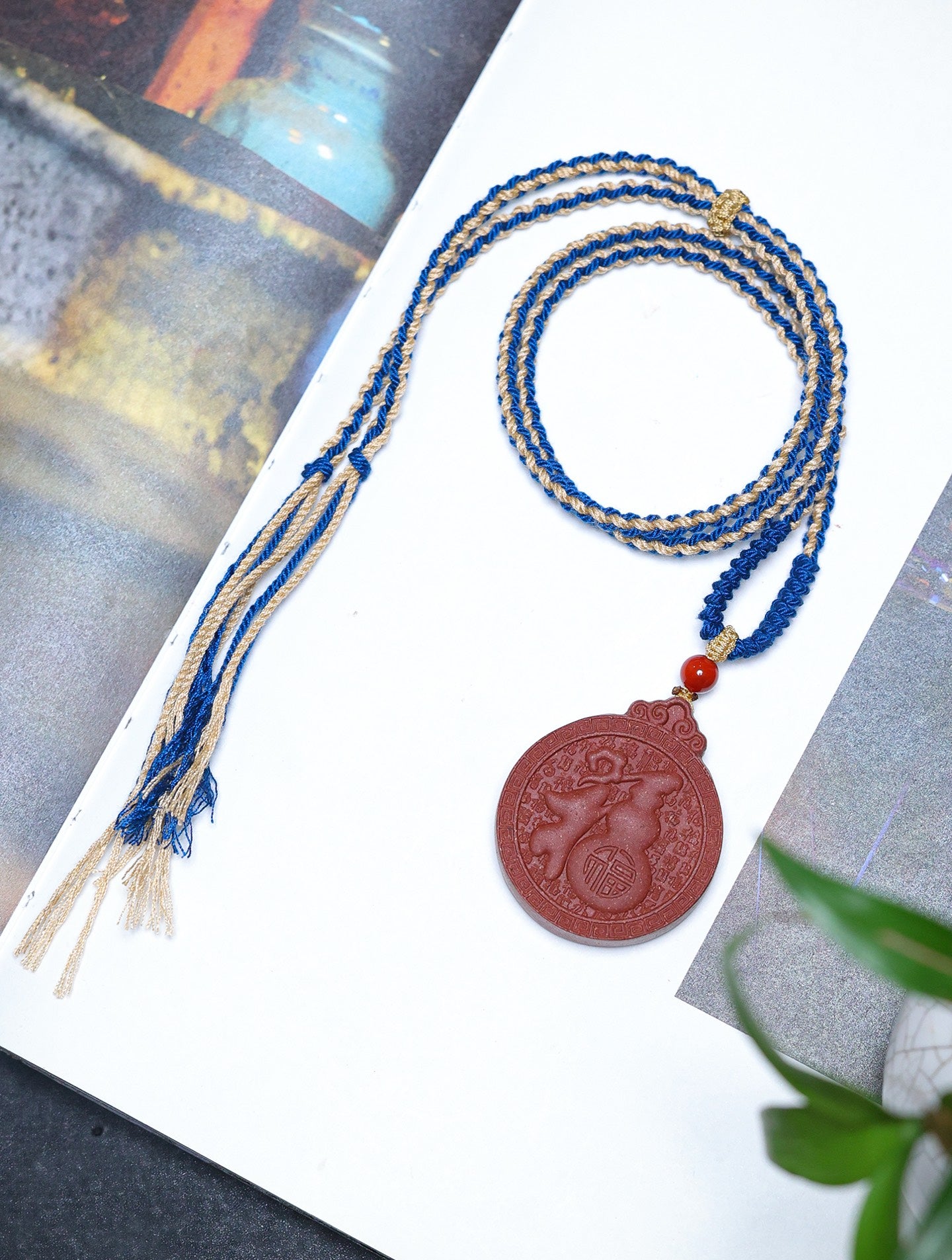 Ginseng Bliss Bead Double-Sided Coin Pendant Necklace